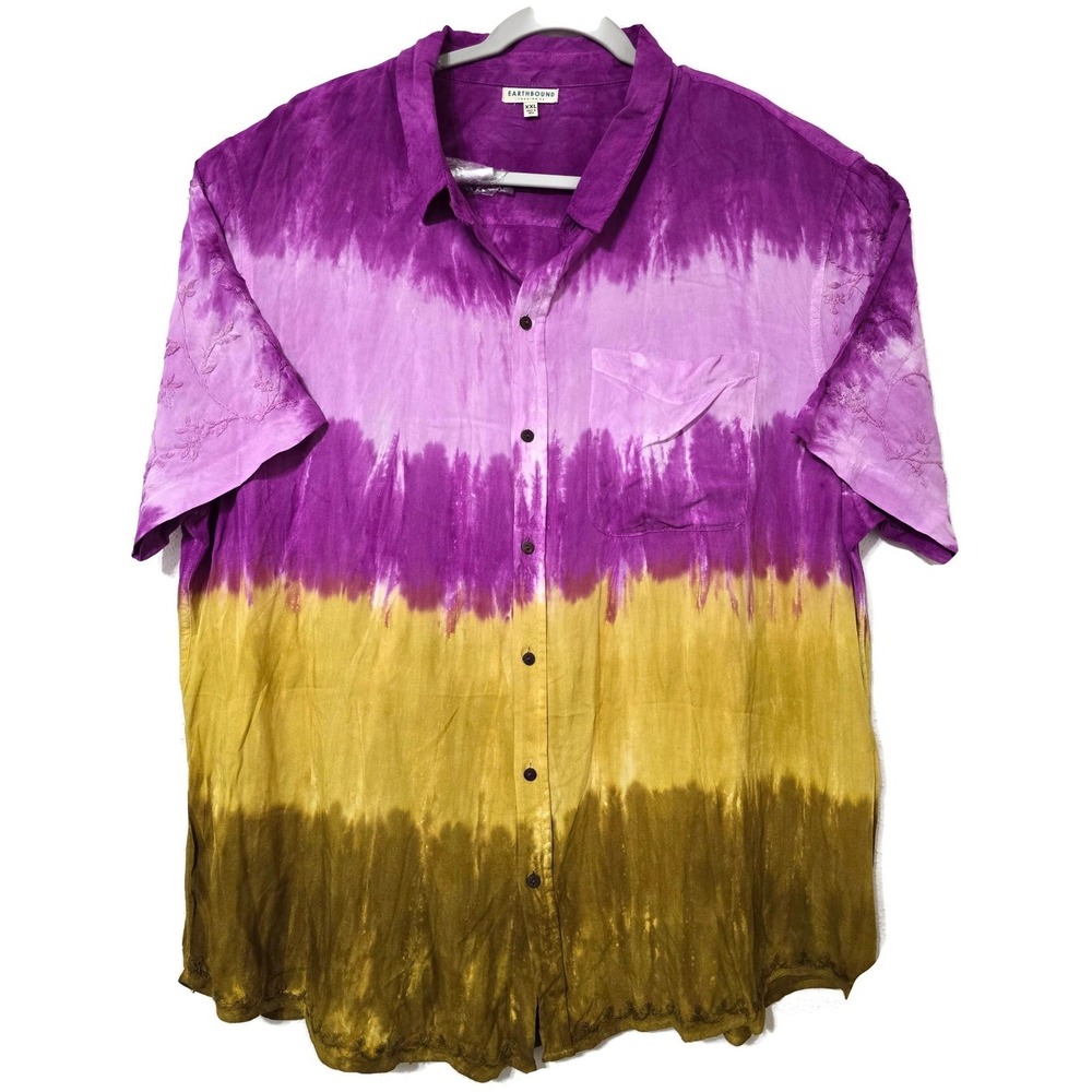 Earthbound Trading Co Shirt Mens‎ 2XL Purple Tie Dye Earthy Boho Hippie